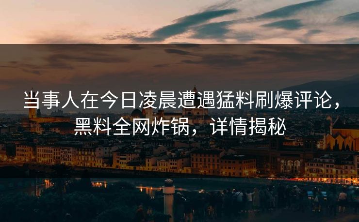当事人在今日凌晨遭遇猛料刷爆评论，黑料全网炸锅，详情揭秘