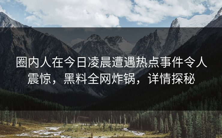 圈内人在今日凌晨遭遇热点事件令人震惊，黑料全网炸锅，详情探秘