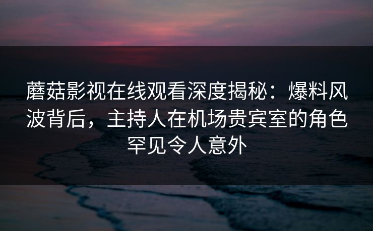 蘑菇影视在线观看深度揭秘：爆料风波背后，主持人在机场贵宾室的角色罕见令人意外